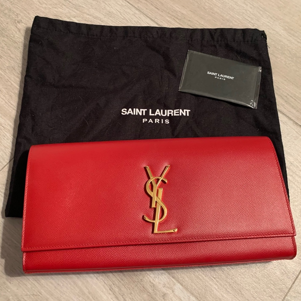 Saint Laurent Red Classic Monogram Kate Clutch